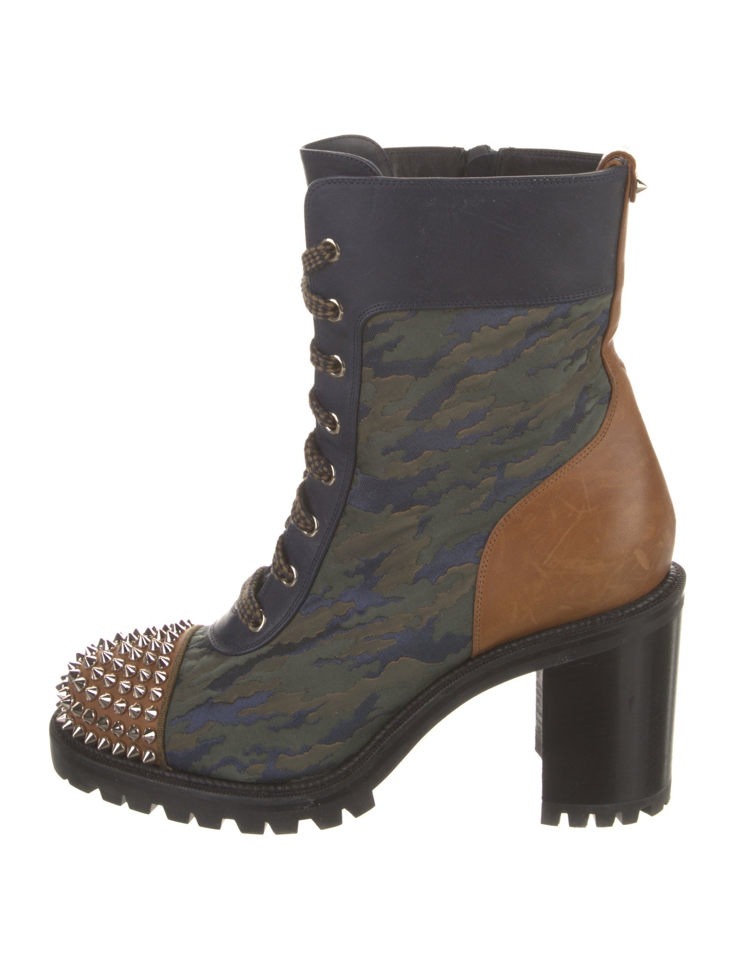 Christian Louboutin Spike Accents Leather Combat Boots
