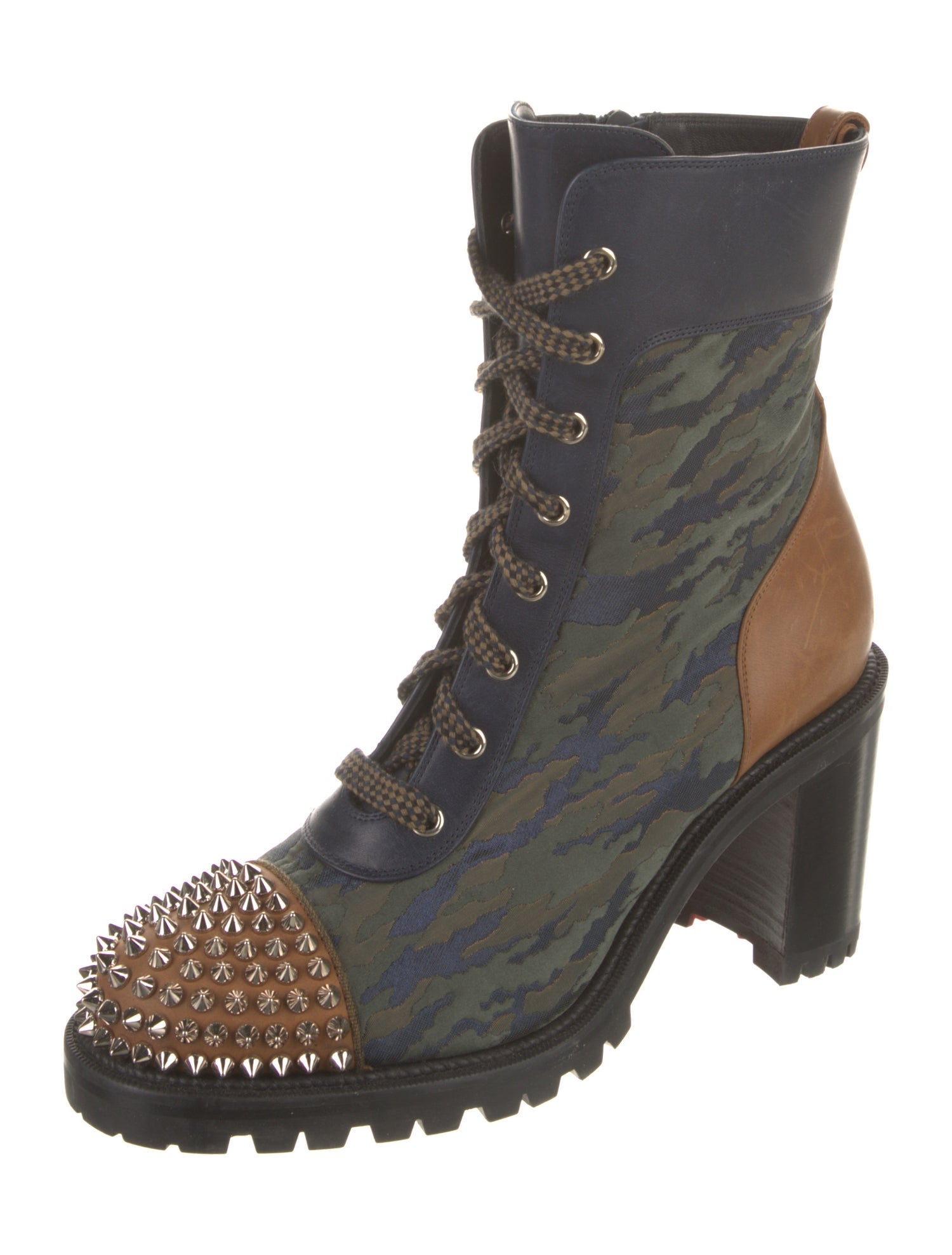 Christian Louboutin Spike Accents Leather Combat Boots