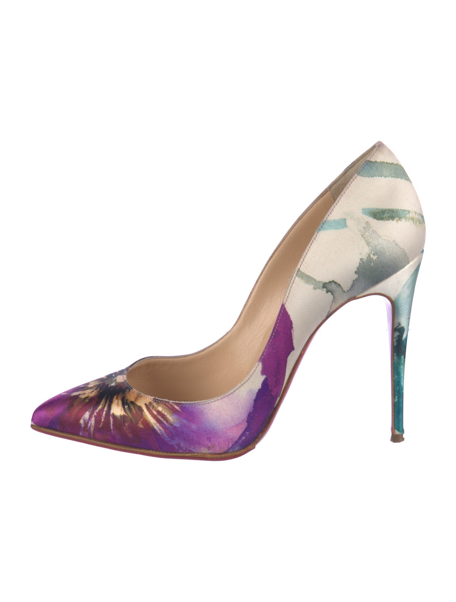 Christian Louboutin Satin Floral Print Pumps