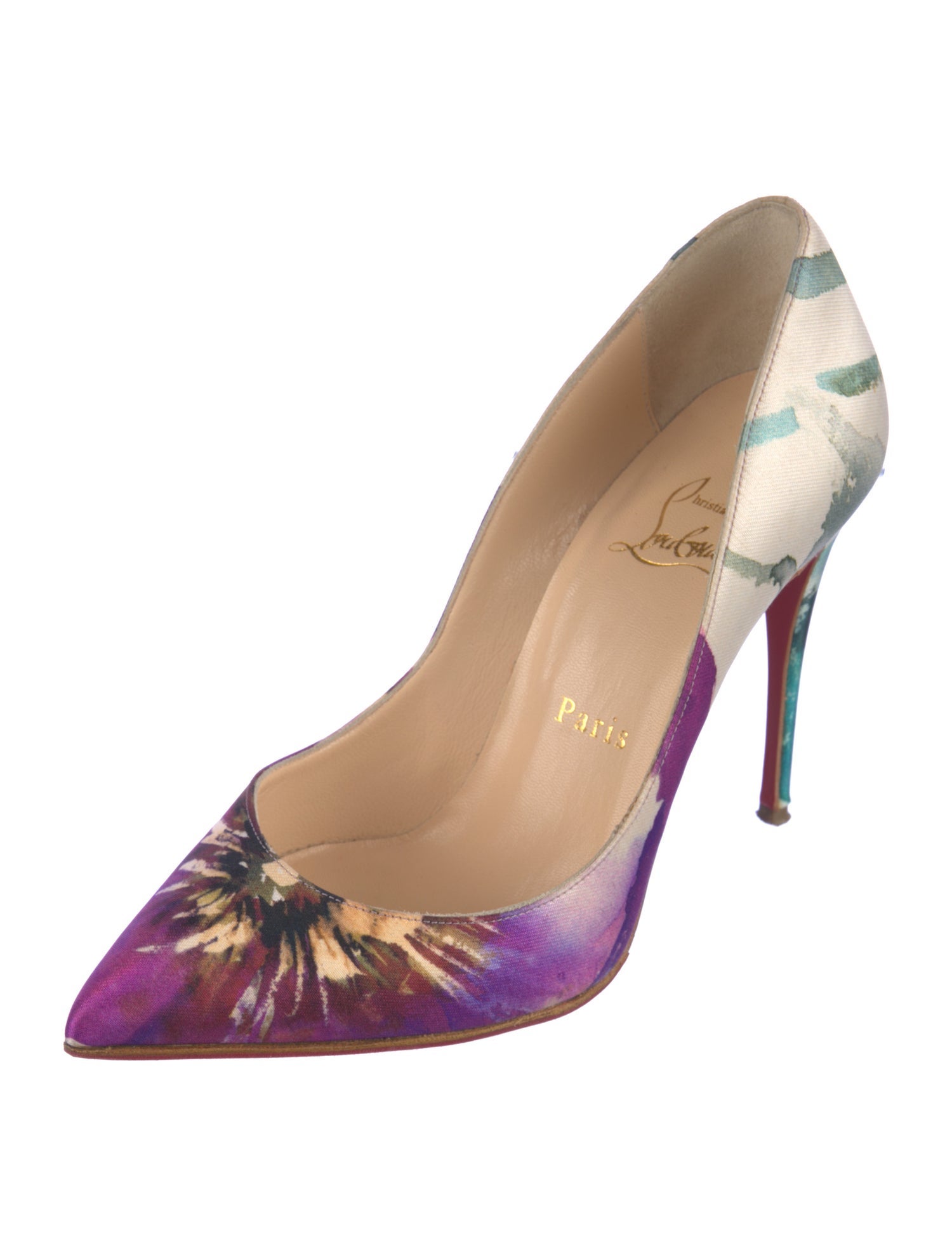 Christian Louboutin Satin Floral Print Pumps