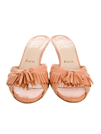 Christian Louboutin Leather Fringe Trim Accent Slides