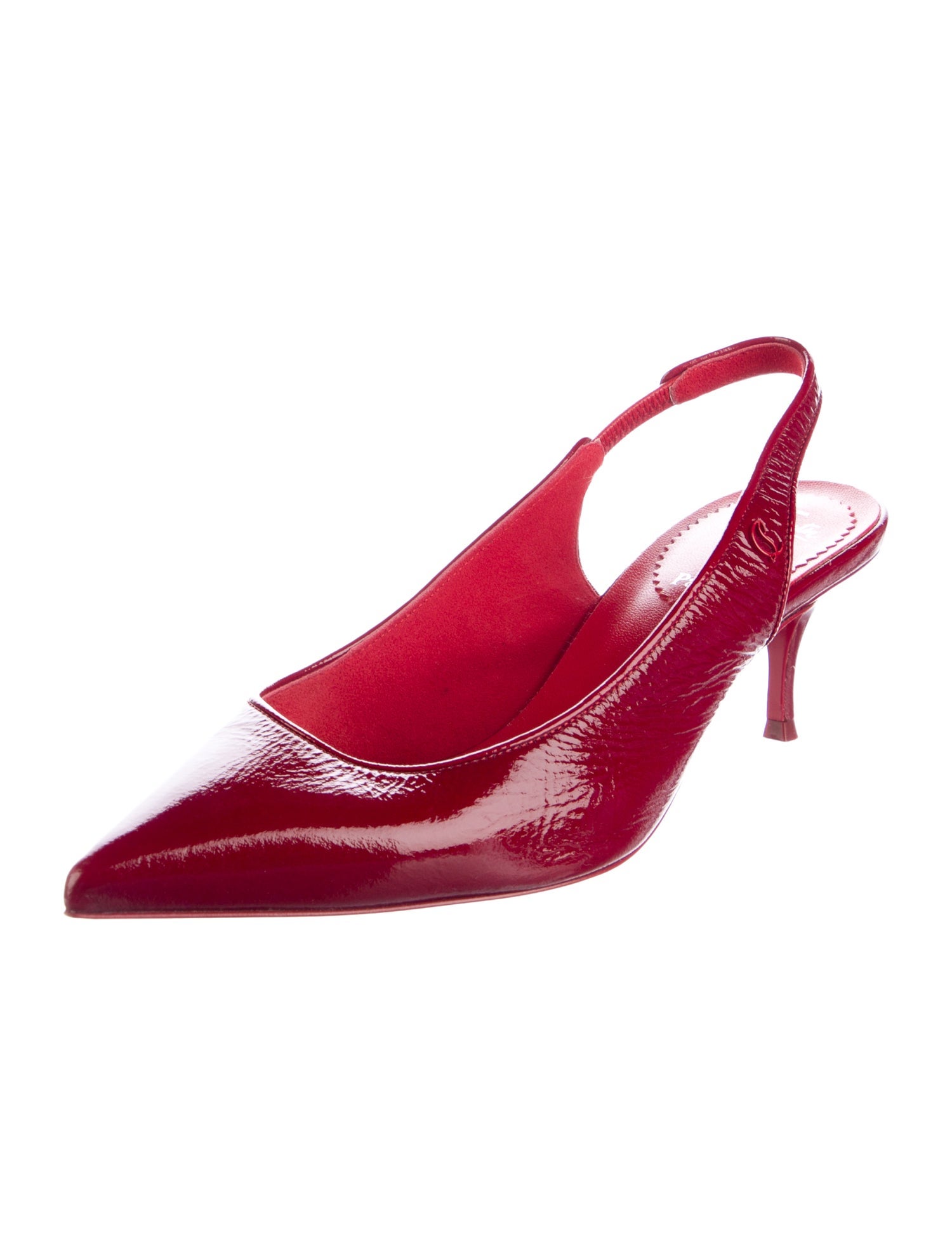 Christian Louboutin Patent Leather Embroidered Accent Slingback Pumps