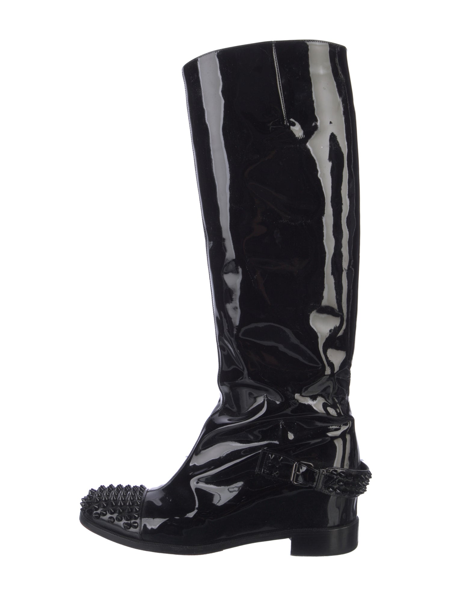 Christian Louboutin Spike Accents Patent Leather Riding Boots