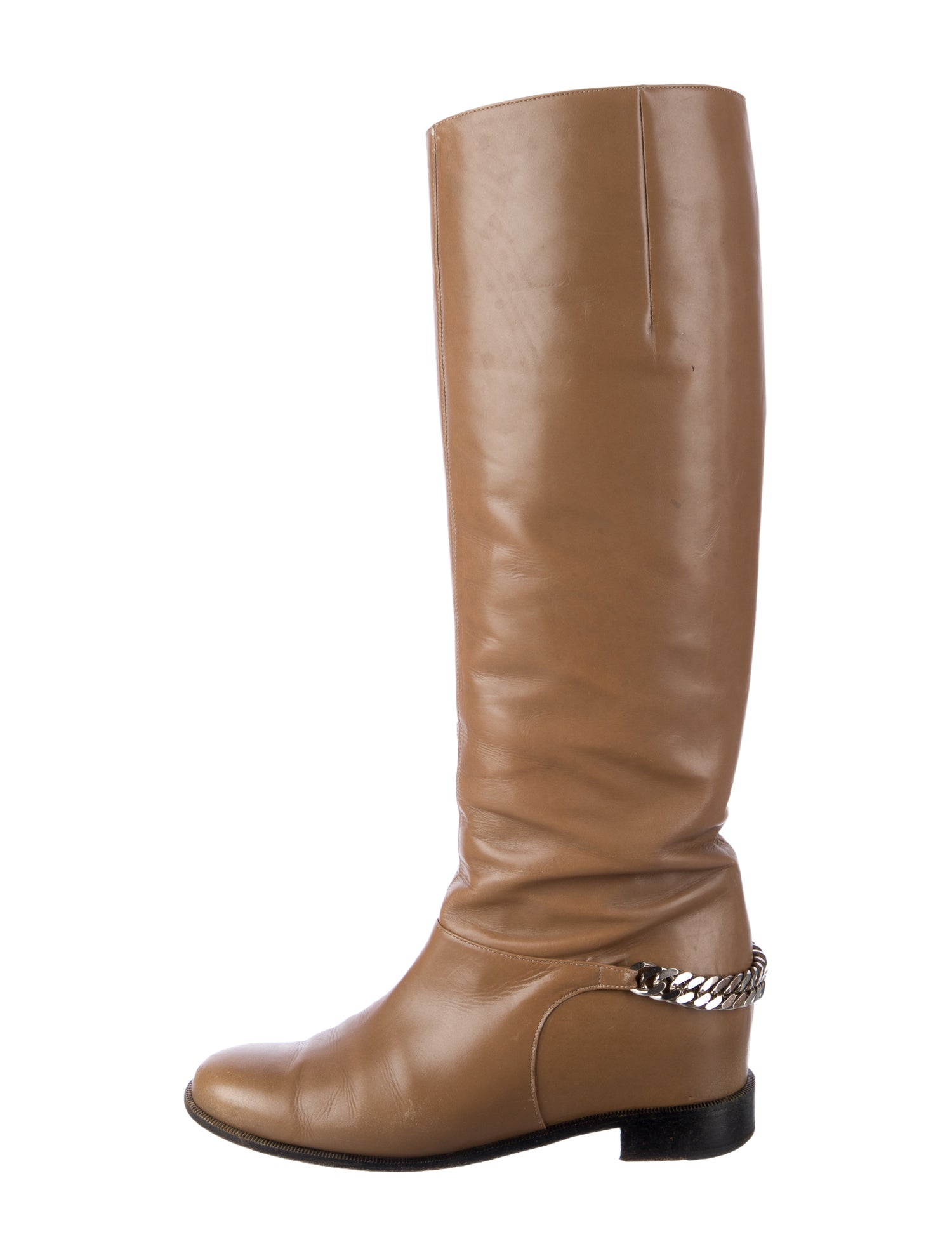 Christian Louboutin Leather Chain-Link Accents Riding Boots