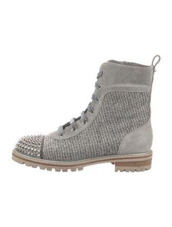 Christian Louboutin Spike Accents Tweed Combat Boots
