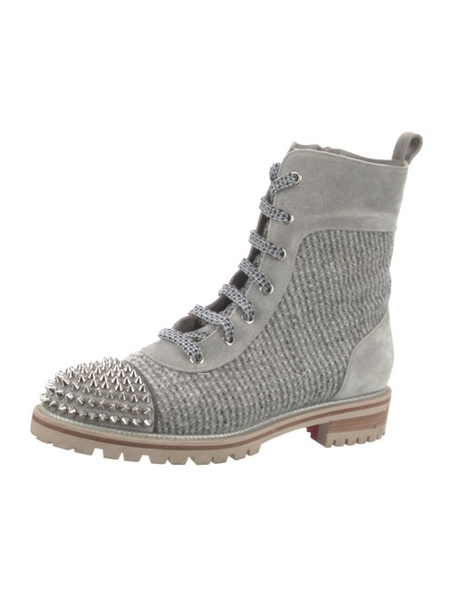Christian Louboutin Spike Accents Tweed Combat Boots