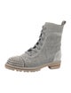 Christian Louboutin Spike Accents Tweed Combat Boots