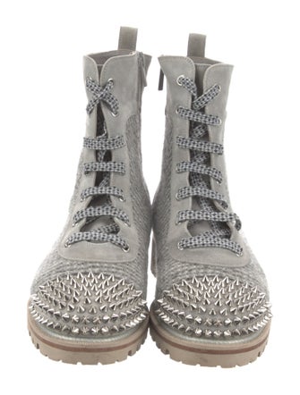 Christian Louboutin Spike Accents Tweed Combat Boots