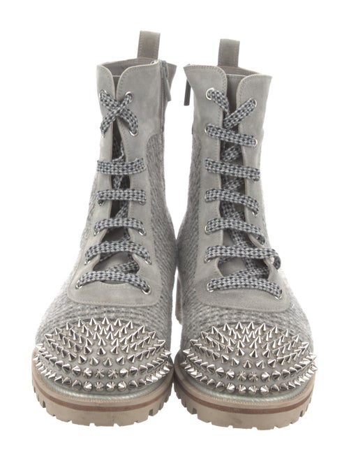 Christian Louboutin Spike Accents Tweed Combat Boots
