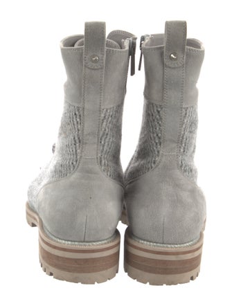 Christian Louboutin Spike Accents Tweed Combat Boots