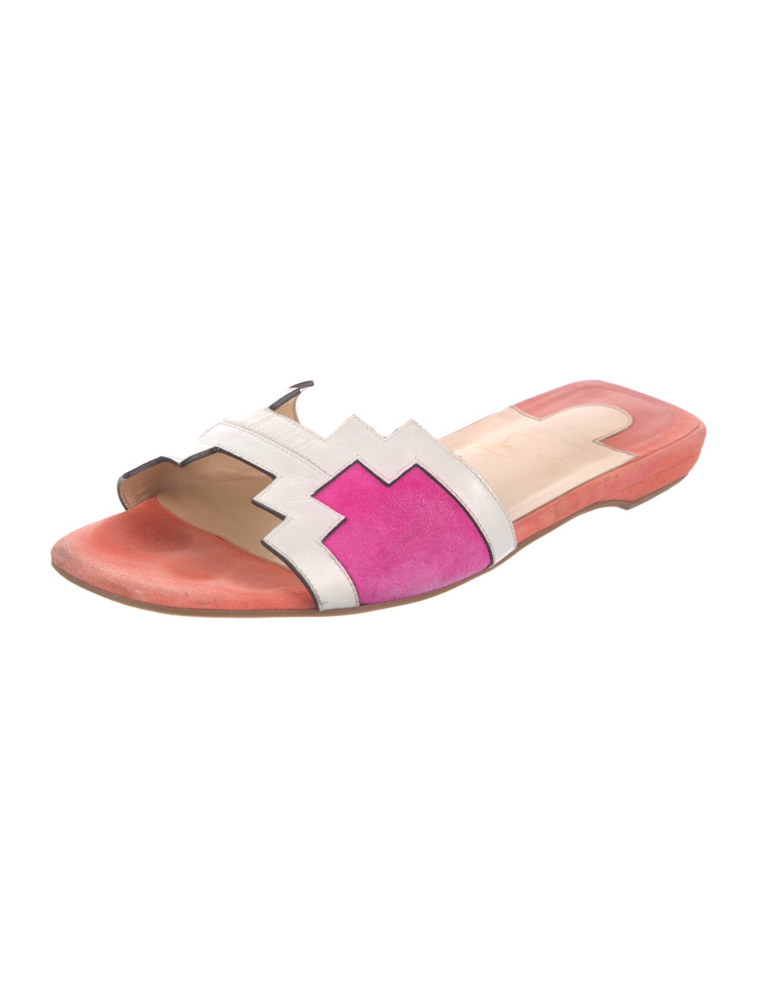 Christian Louboutin Suede Colorblock Pattern Slides