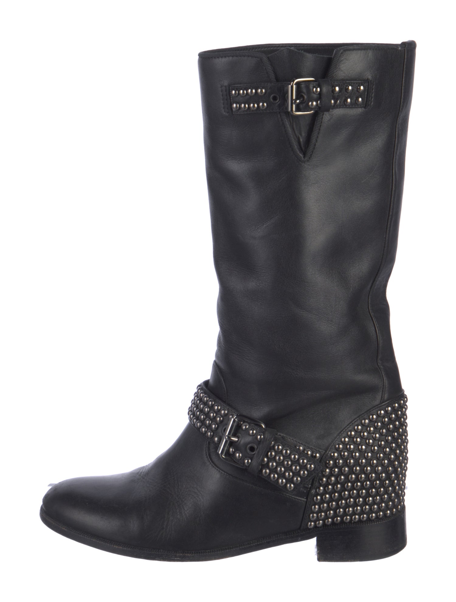 Christian Louboutin Leather Studded Accents Moto Boots