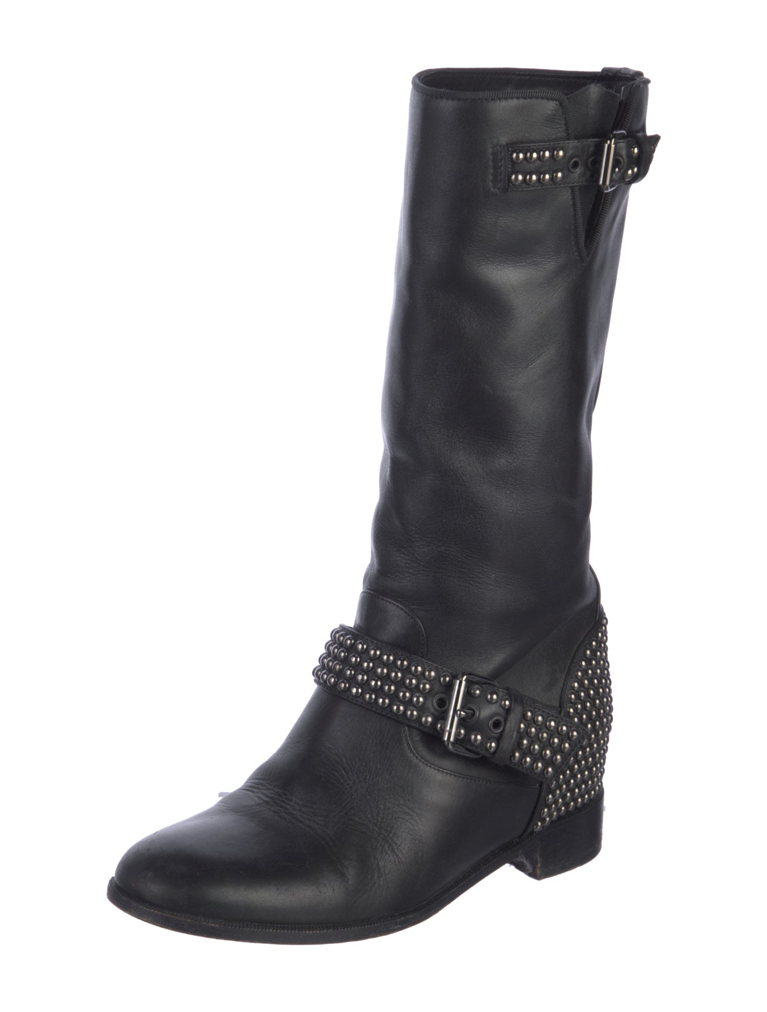 Christian Louboutin Leather Studded Accents Moto Boots