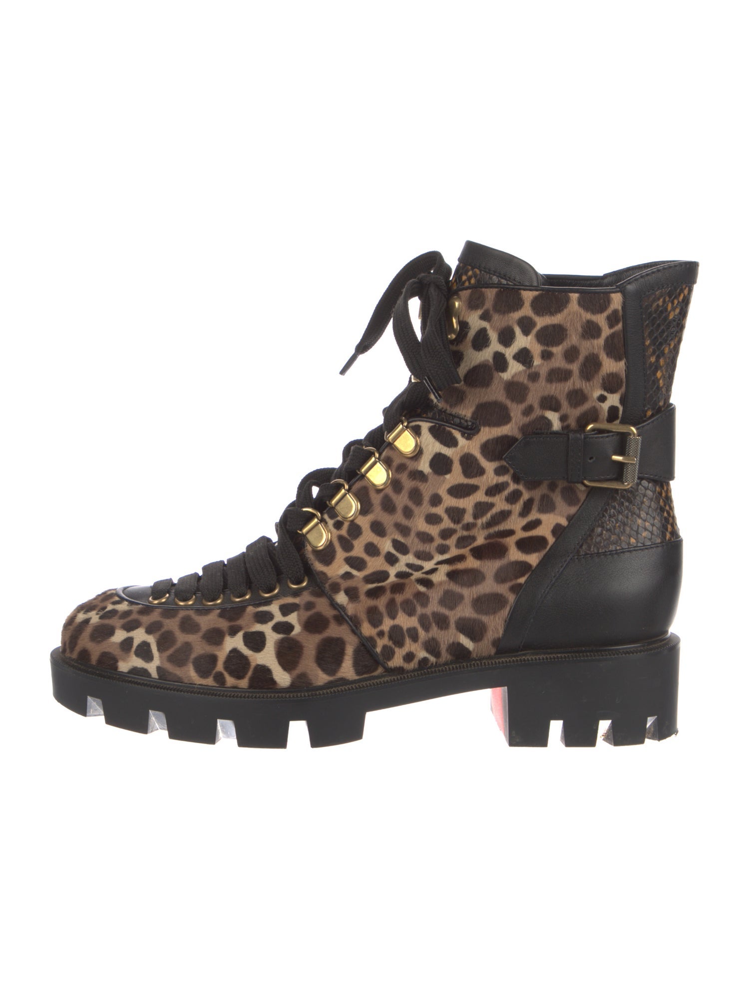 Christian Louboutin Ponyhair Animal Print Combat Boots