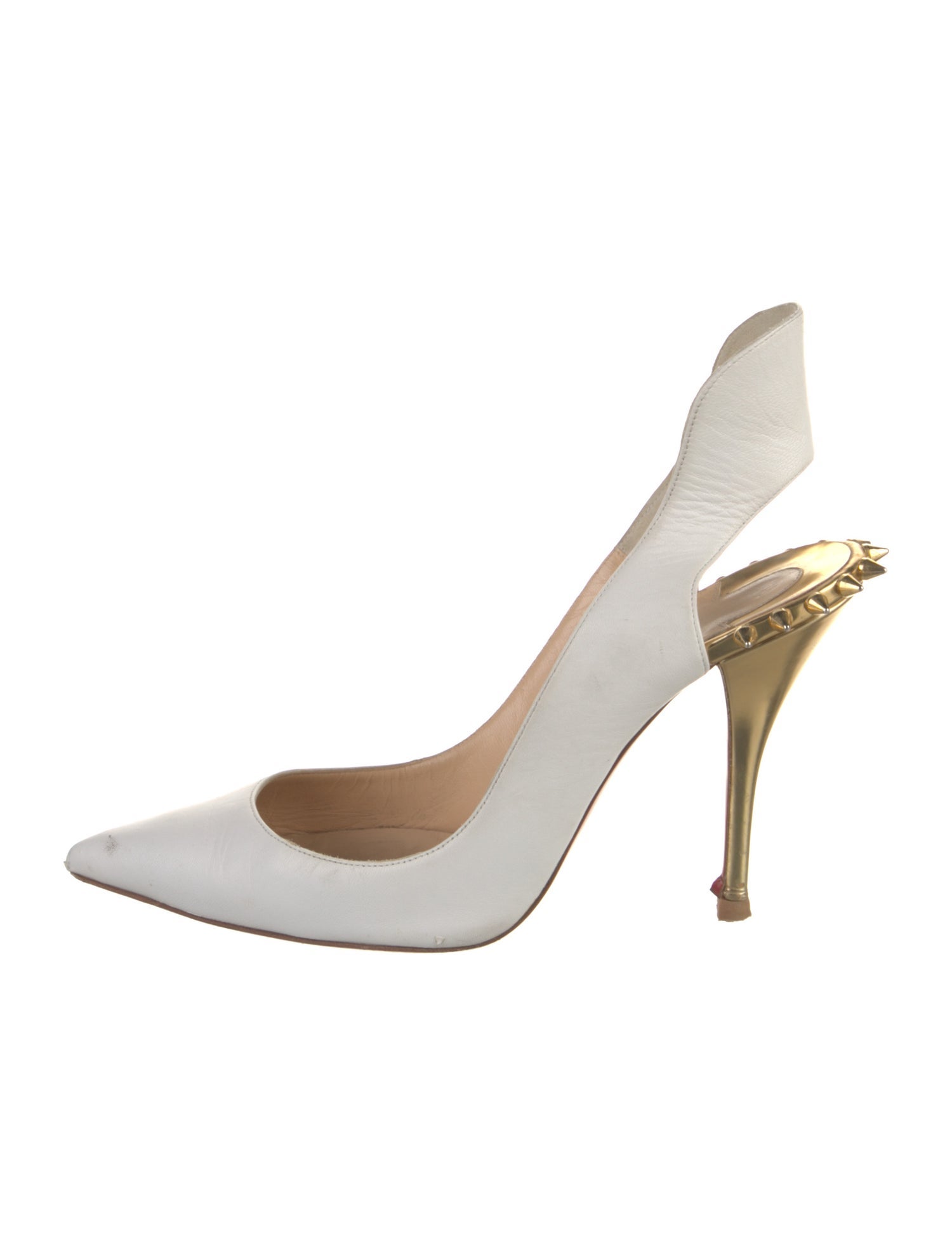 Christian Louboutin Spike Accents Leather Slingback Pumps