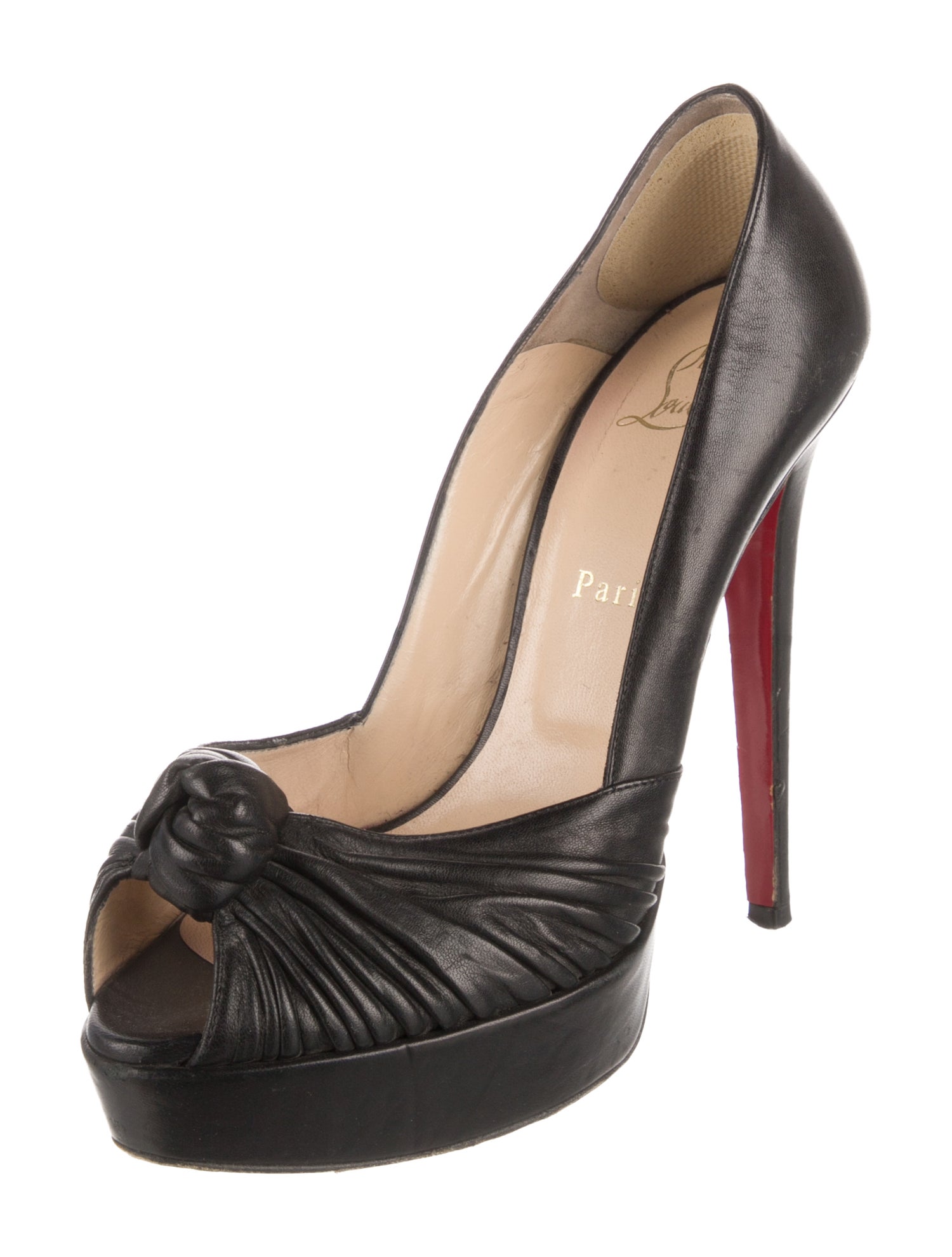 Christian Louboutin Leather Pleated Accents Pumps