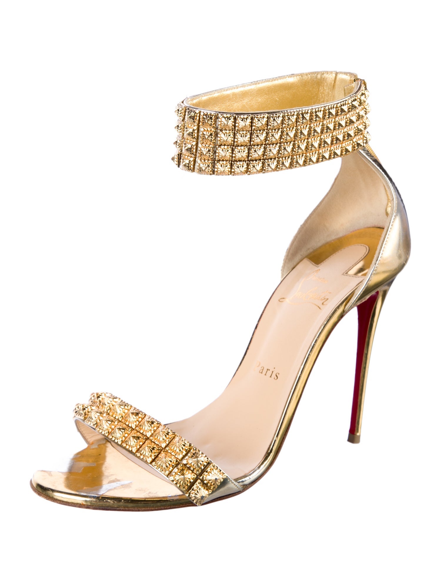 Christian Louboutin Patent Leather Studded Accents Sandals