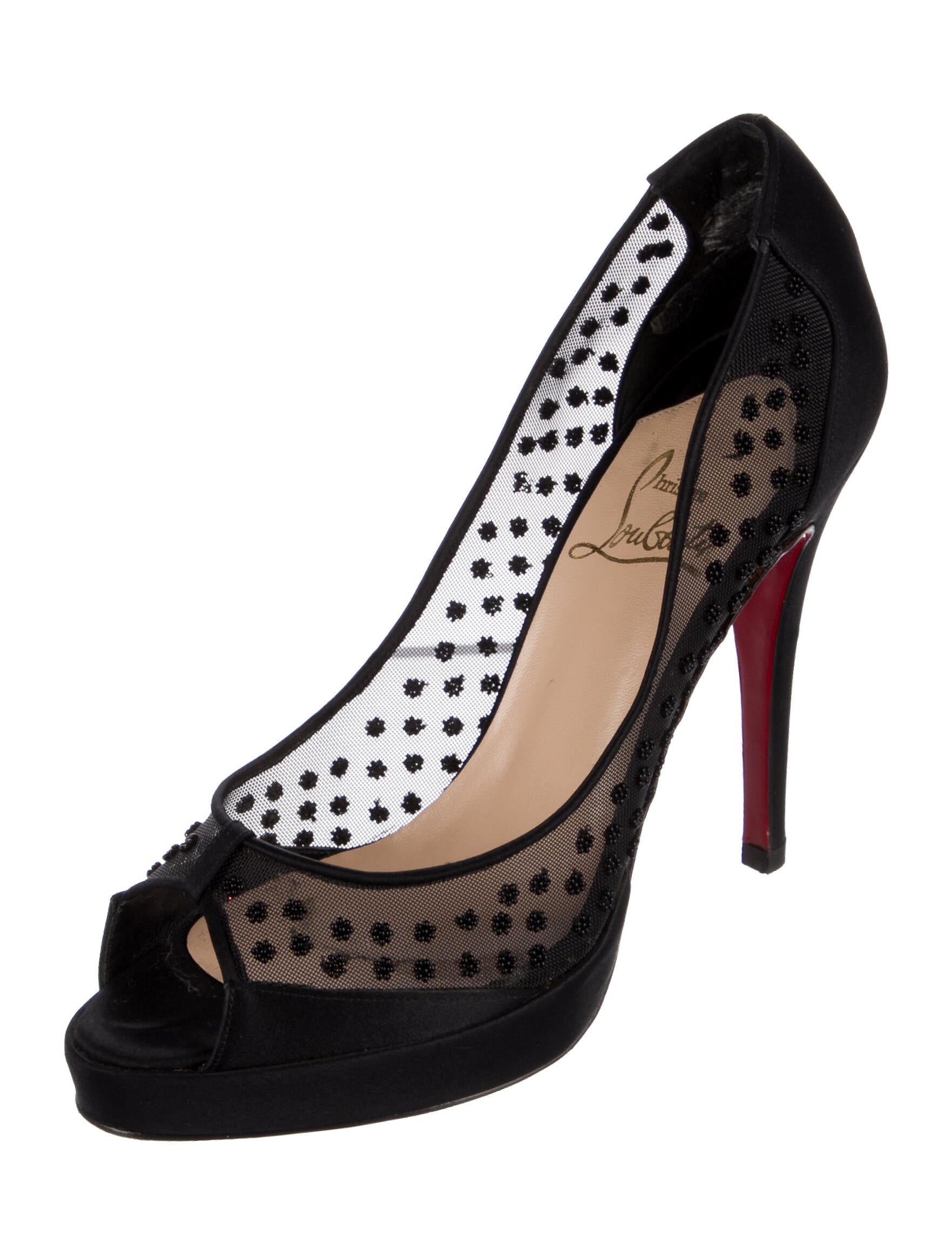 Christian Louboutin Satin Mesh Accents Pumps