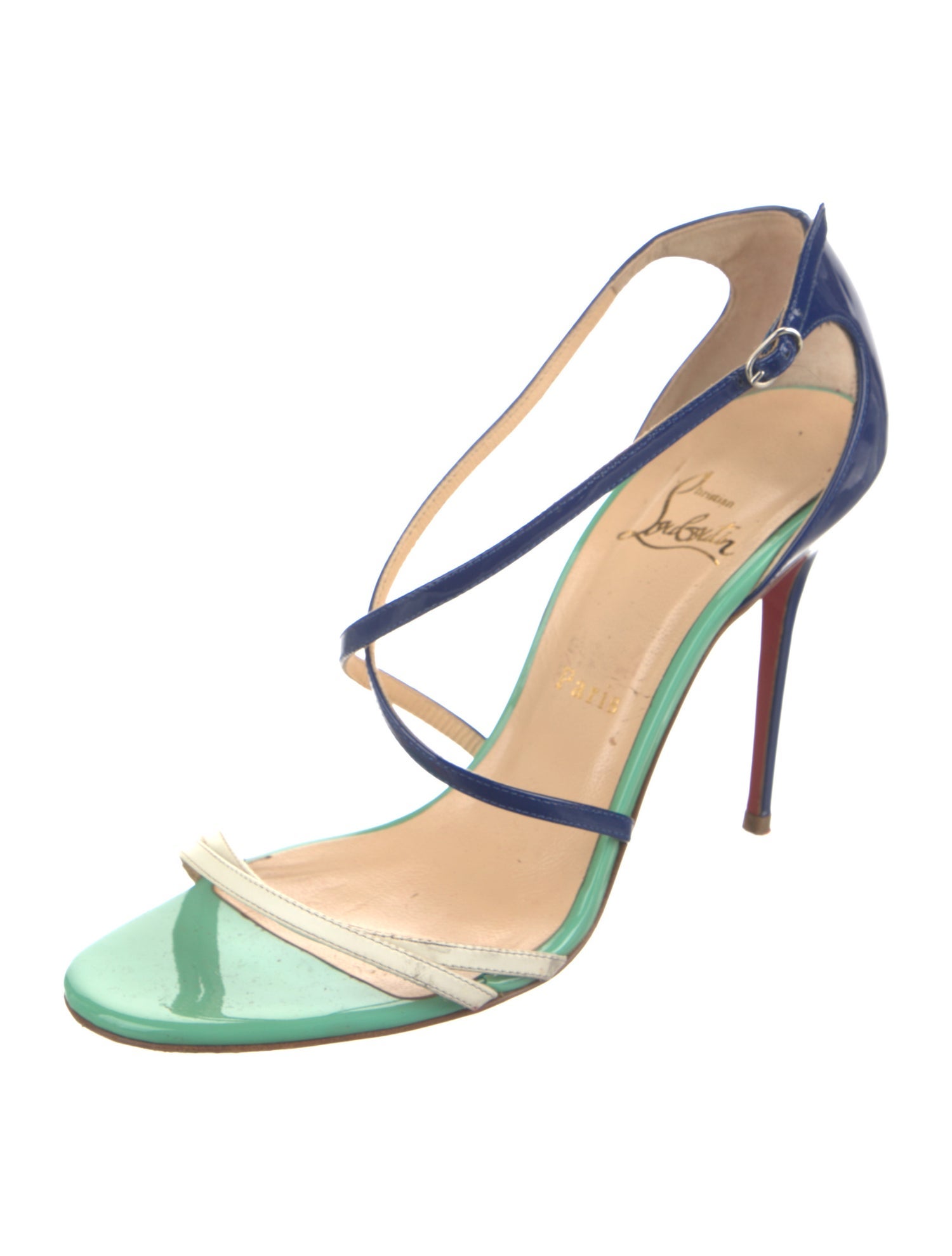 Christian Louboutin Patent Leather Colorblock Pattern Slingback Sandals