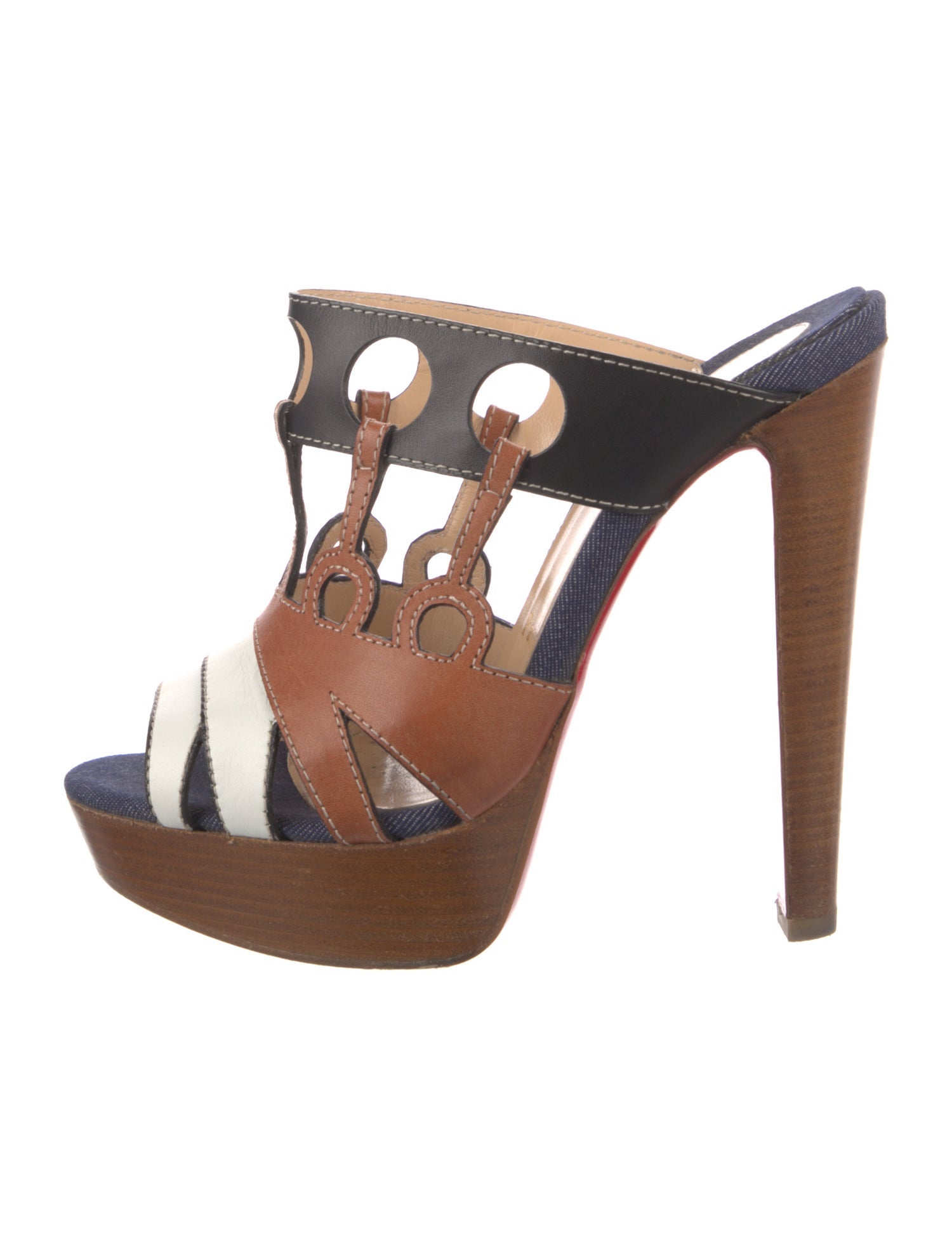 Christian Louboutin Leather Colorblock Pattern Slides