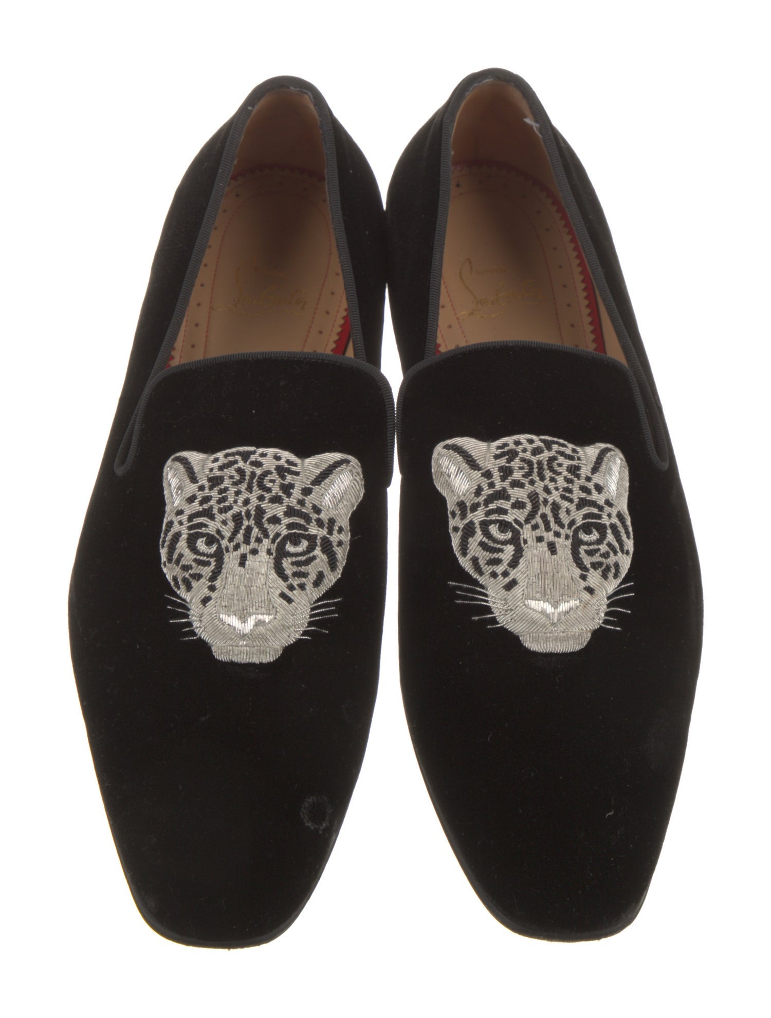 Christian Louboutin Velvet Embroidered Accent Loafers