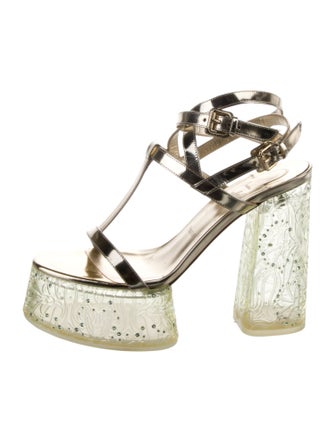 Christian Louboutin Patent Leather Crystal Embellishments T-Strap Sandals