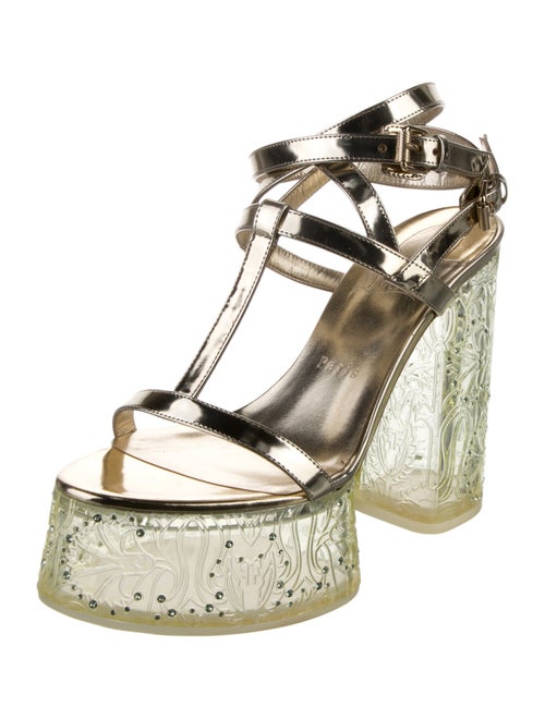 Christian Louboutin Patent Leather Crystal Embellishments T-Strap Sandals