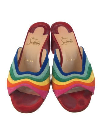 Christian Louboutin Suede Colorblock Pattern Slides
