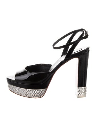 Christian Louboutin Leather Crystal Embellishments Slingback Pumps