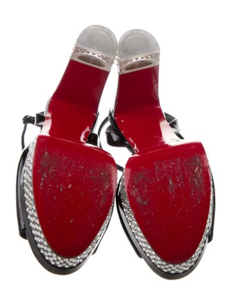Christian Louboutin Leather Crystal Embellishments Slingback Pumps