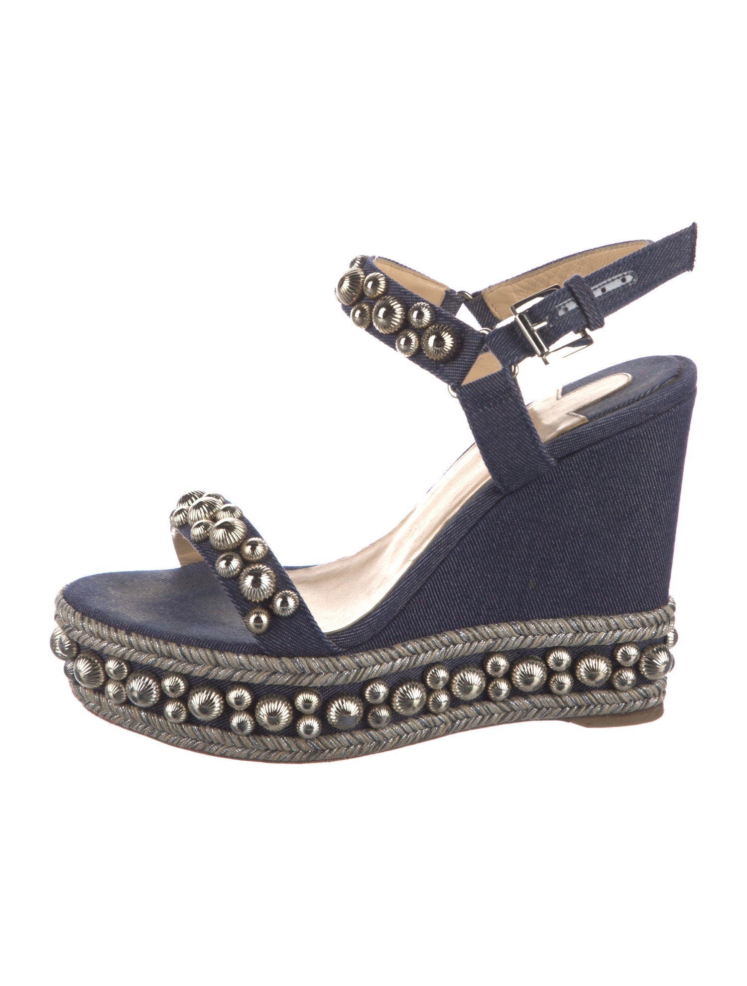 Christian Louboutin Denim Studded Accents Slingback Pumps