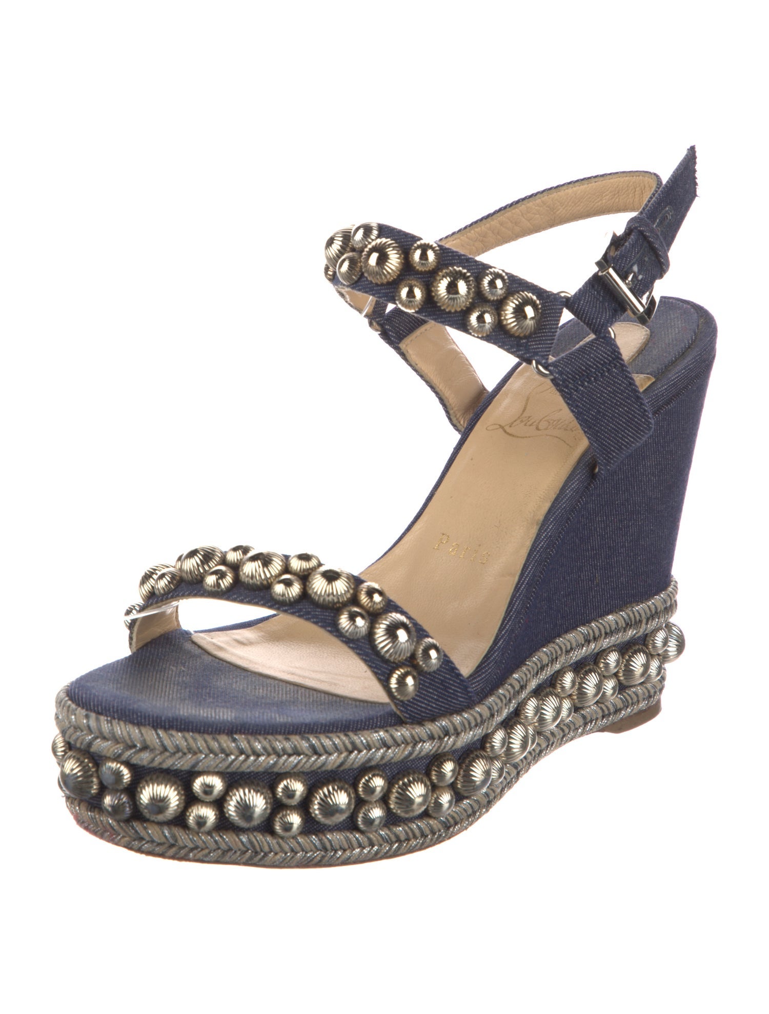 Christian Louboutin Denim Studded Accents Slingback Pumps