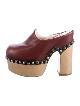 Christian Louboutin Leather Fur Trim Mules