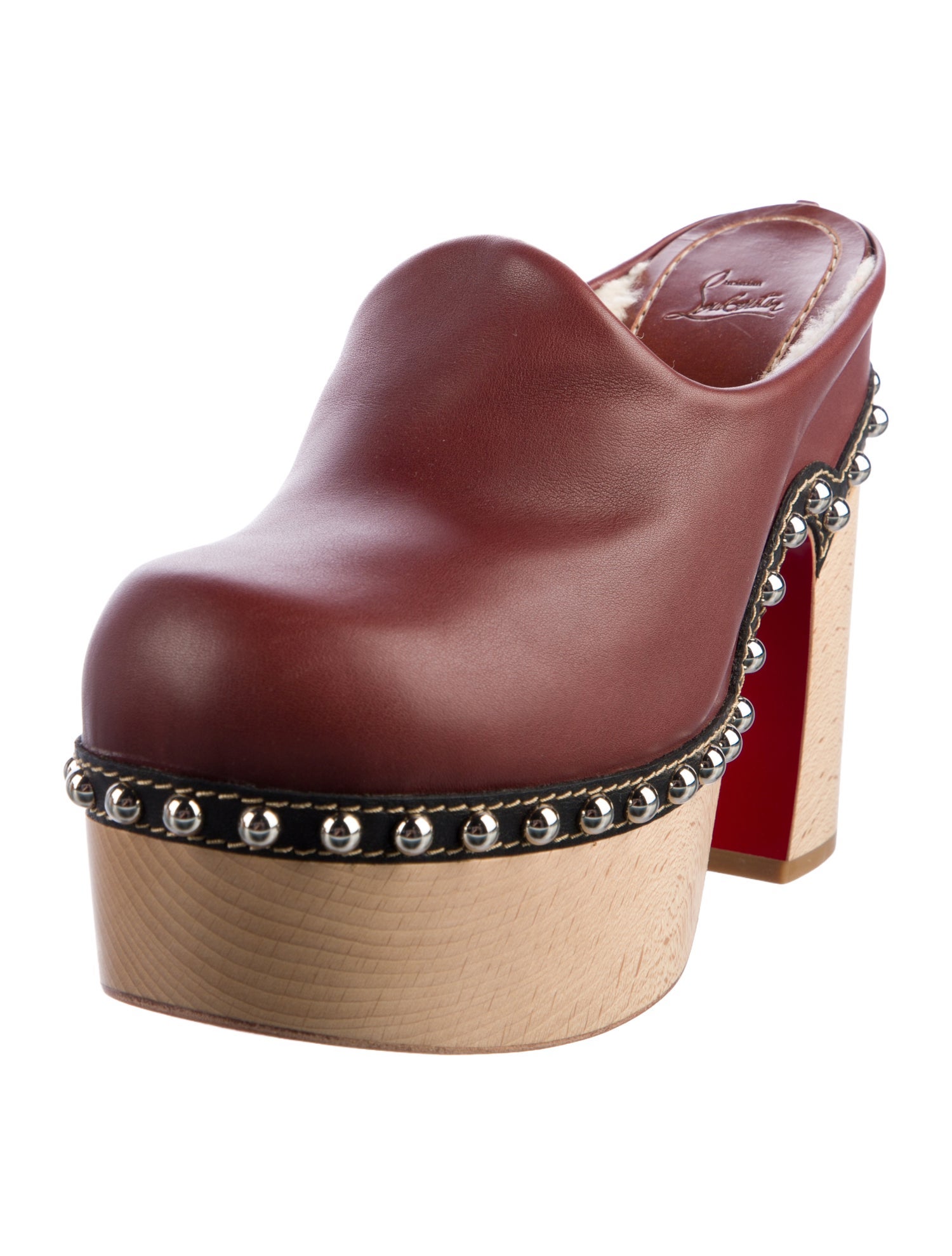 Christian Louboutin Leather Fur Trim Mules