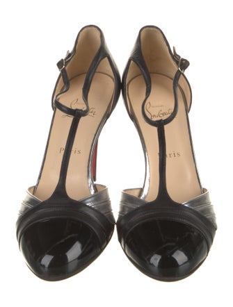 Christian Louboutin Leather Cutout Accent T-Strap Pumps