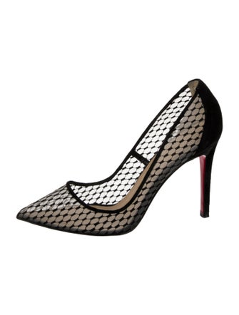 Christian Louboutin Mesh Leather Trim Embellishment Pumps