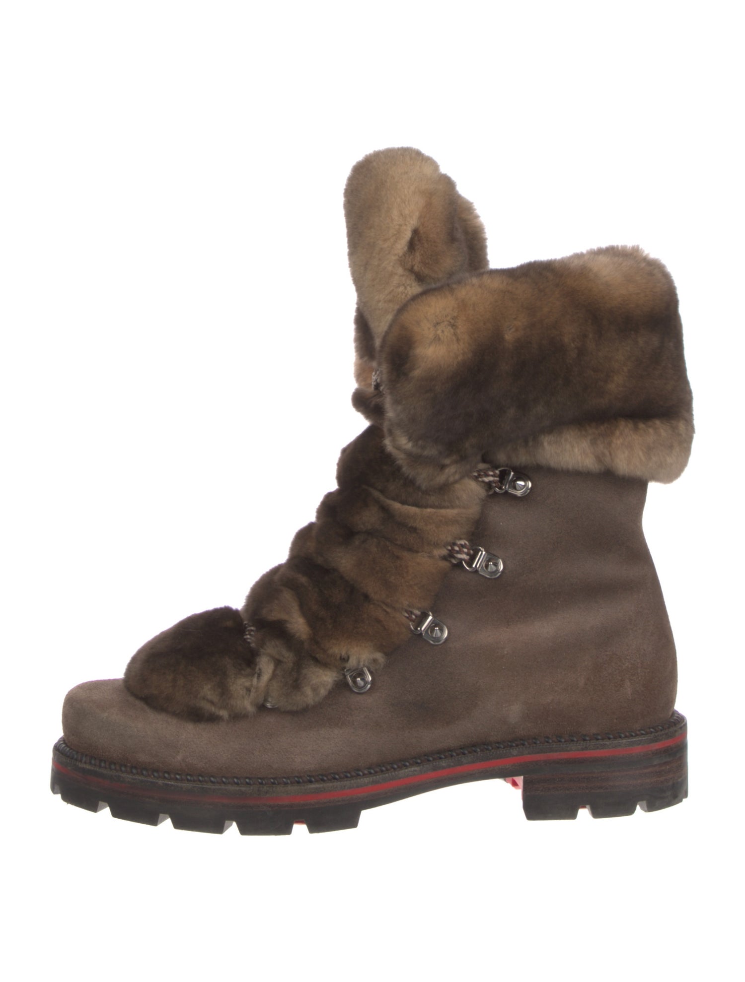 Christian Louboutin Suede Fur Trim Lace-Up Boots