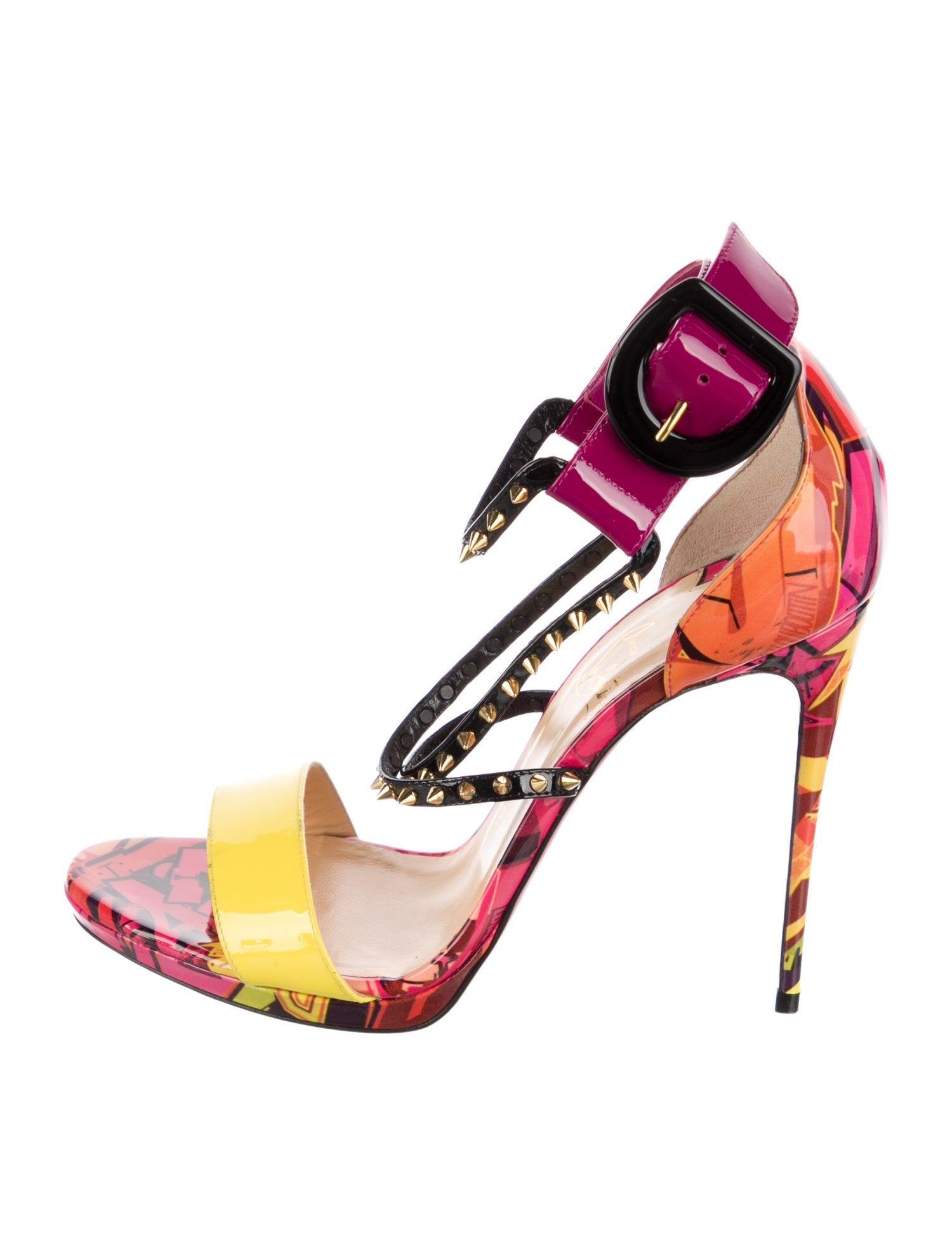 Christian Louboutin Patent Leather Printed Slingback Sandals