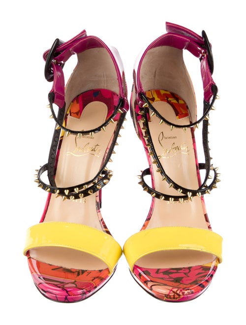 Christian Louboutin Patent Leather Printed Slingback Sandals