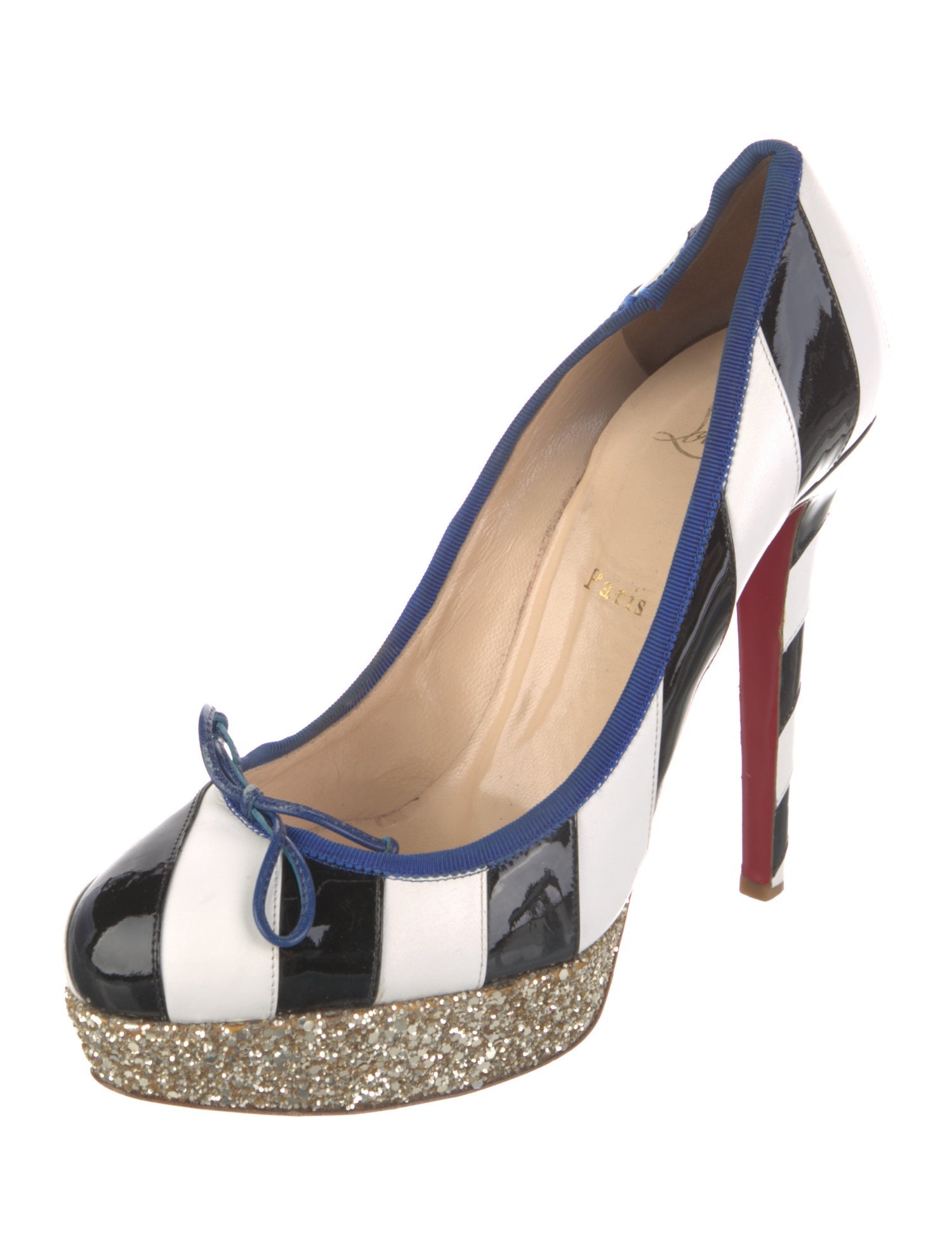 Christian Louboutin Patent Leather Colorblock Pattern Pumps