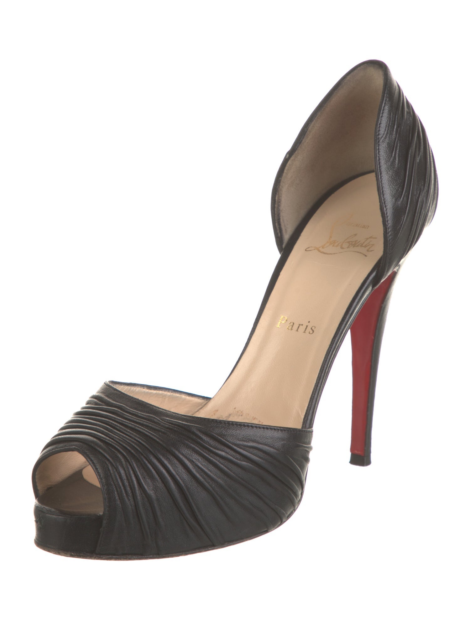 Christian Louboutin Leather Pleated Accents D'Orsay Pumps