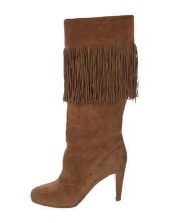 Christian Louboutin Suede Fringe Trim Accent Boots