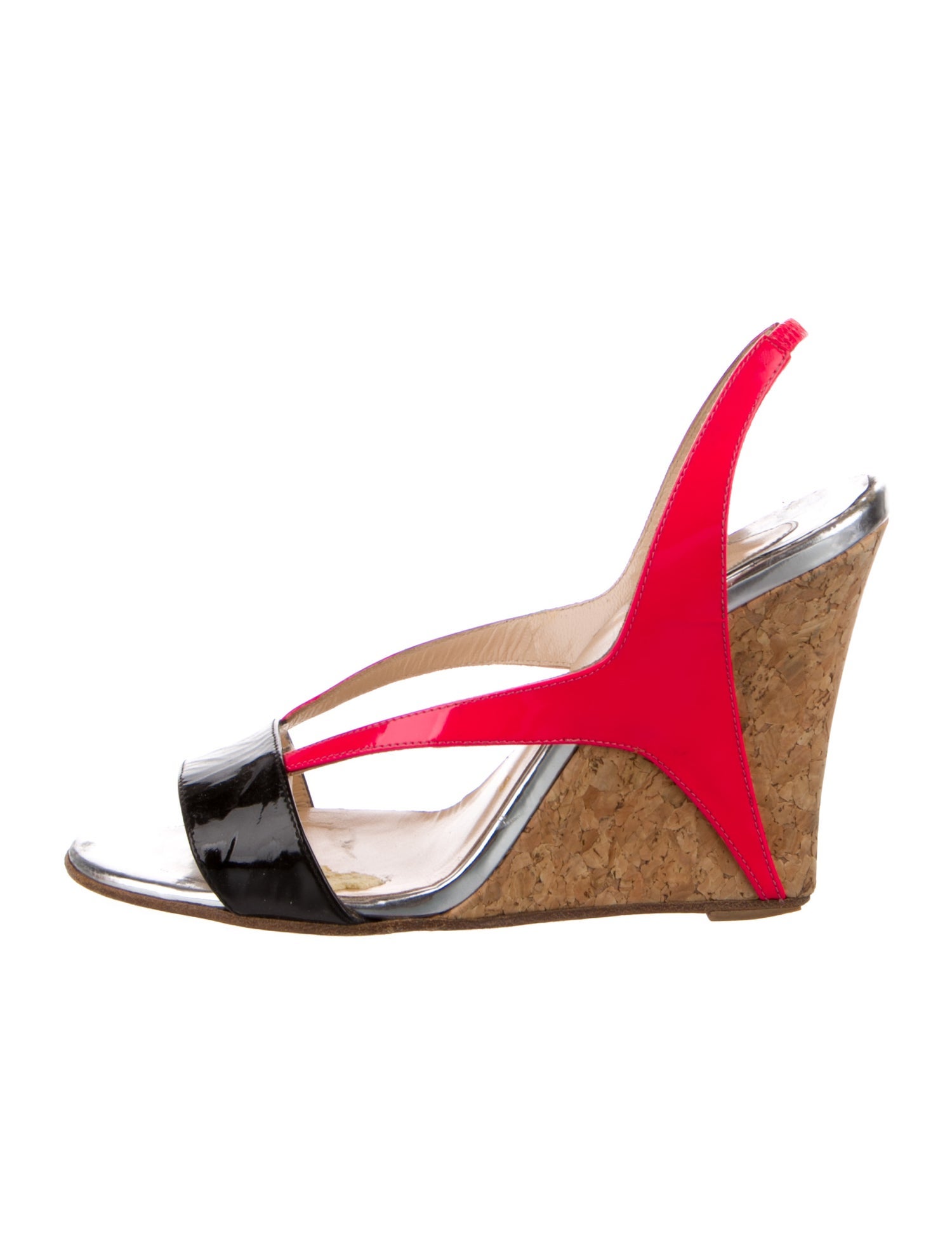 Christian Louboutin Patent Leather Colorblock Pattern Slingback Sandals