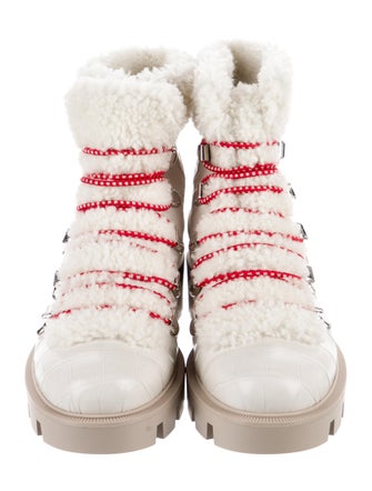 Christian Louboutin Embossed Leather Fur Trim Combat Boots