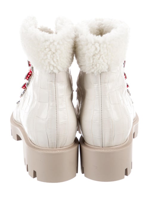 Christian Louboutin Embossed Leather Fur Trim Combat Boots