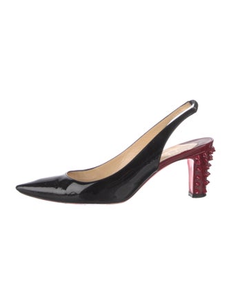 Christian Louboutin Patent Leather Studded Accents Slingback Pumps
