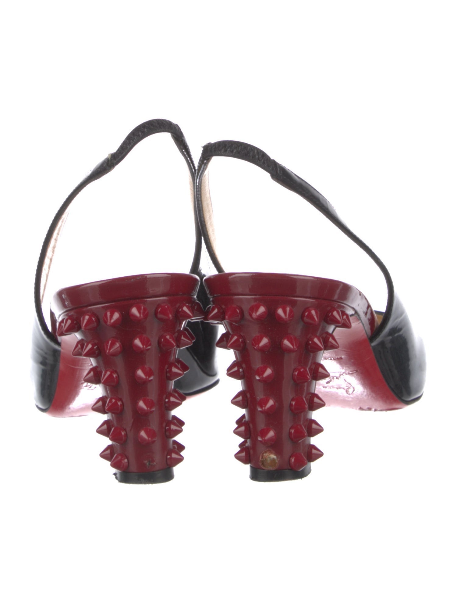 Christian Louboutin Patent Leather Studded Accents Slingback Pumps