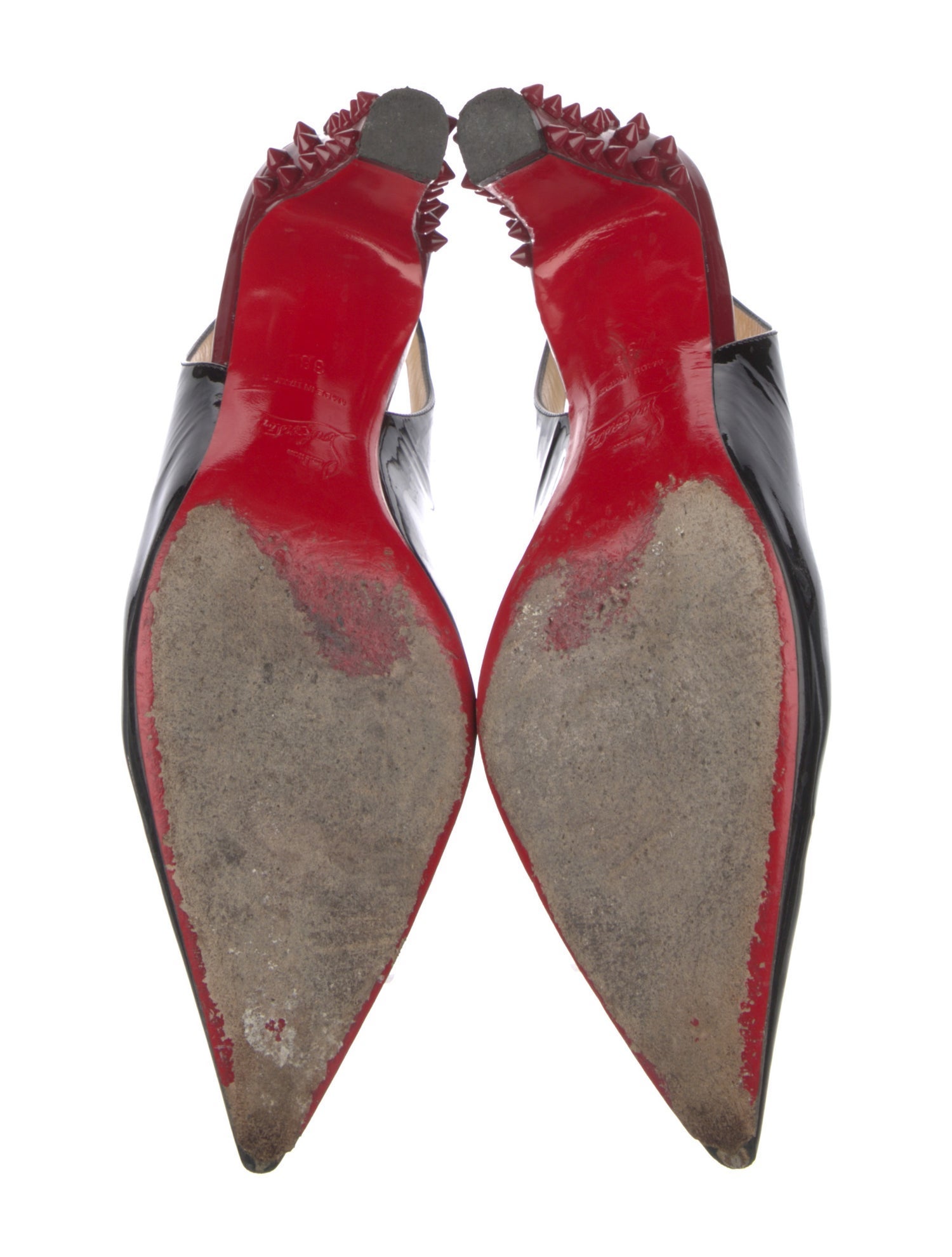 Christian Louboutin Patent Leather Studded Accents Slingback Pumps