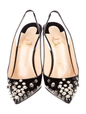 Christian Louboutin Spike Accents Patent Leather Slingback Pumps
