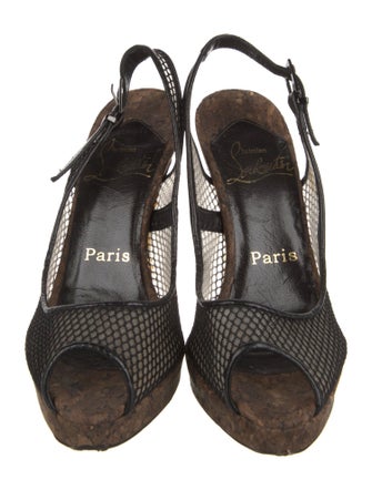 Christian Louboutin Mesh Colorblock Pattern Slingback Pumps